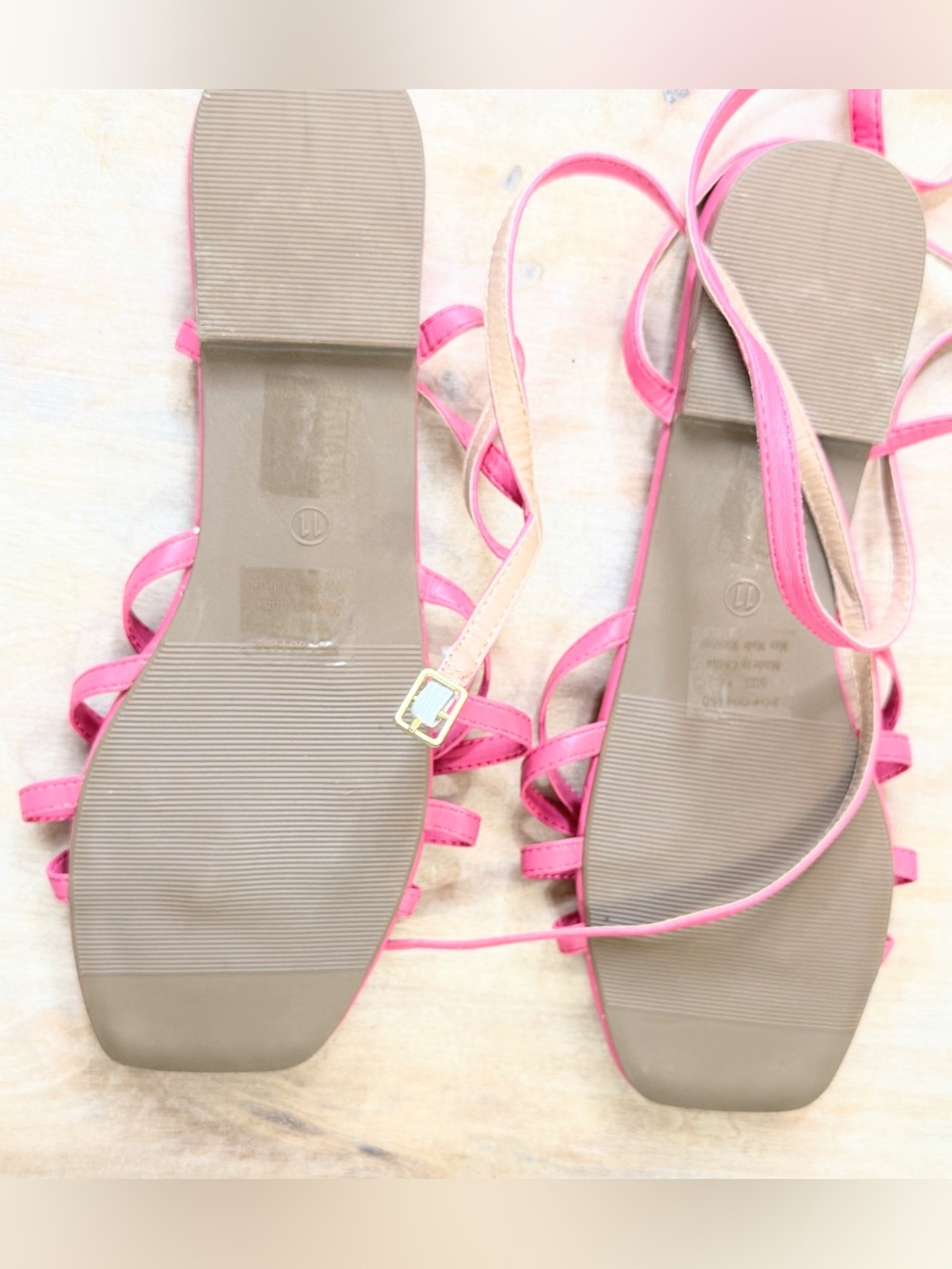 Journee Collection Hot Pink Lace Up Strappy Flat Sandals Square Toe Size 11 - Picture 7 of 7
